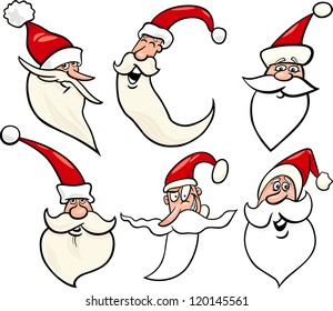 Cartoon Illustration of Santa Claus or Papa Noel or Father Christmas Happy Faces Icons Set