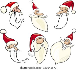 Cartoon Illustration of Santa Claus or Papa Noel or Father Christmas Happy Faces Icons Set