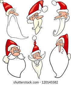 Cartoon Illustration of Santa Claus or Papa Noel or Father Christmas Happy Faces Icons Set