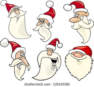 Cartoon Illustration of Santa Claus or Papa Noel or Father Christmas Happy Faces Icons Set