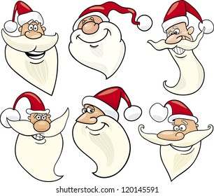 Cartoon Illustration of Santa Claus or Papa Noel or Father Christmas Happy Faces Icons Set