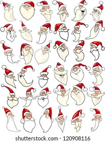 Cartoon Illustration of Santa Claus or Papa Noel or Father Christmas Happy Faces Icons Big Set