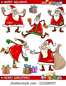 Cartoon Illustration of Santa Claus or Papa Noel, Presents, Gifts and other Christmas Themes set