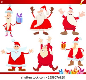 Cartoon Illustration of Santa Claus with Presents on Christmas Time Set