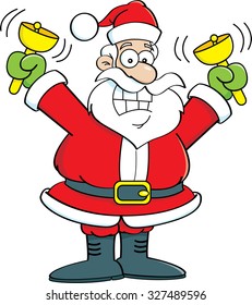 Cartoon illustration of Santa Claus ringing bells.