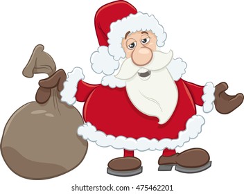 Cartoon Illustration of Santa Claus with Sack of Gifts on Christmas Time