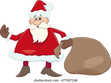 Cartoon Illustration of Santa Claus with Sack of Gifts on Christmas