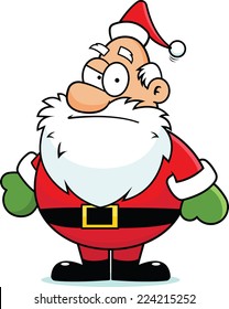 Cartoon illustration of a Santa Claus with a suspicious expression. 