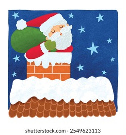 A cartoon illustration of Santa Claus upside down in a chimney