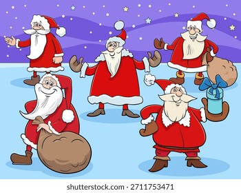 Cartoon illustration of Santa comic characters group on Christmas time