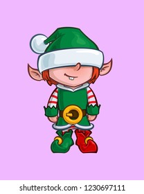 Cartoon Illustration of a Santa Elf Minion Helper. Vector Icon: Lines, Color, Shadows and Lights neatly in well-defined layers & groups