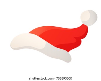 Cartoon illustration of Santa red hat isolated on white. Great for Christmas decoration of cards, promotion advertising, sale banners, posters, gift tags and labels. 