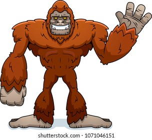 A cartoon illustration of a sasquatch waving.