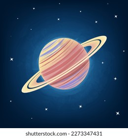 cartoon illustration of saturn with stars in space