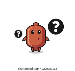 Cartoon Illustration of sausage with the question mark , cute design