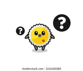 Cartoon Illustration of saw blade with the question mark , cute design