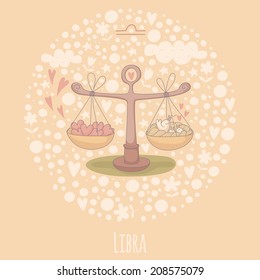 Cartoon illustration of the scales (Libra). Part of the set with horoscope zodiac signs. EPS 10. No transparency. No gradients.