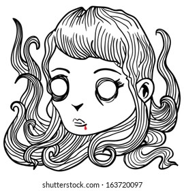 Cartoon Illustration Scary Little Vampire Girl Stock Vector (Royalty ...