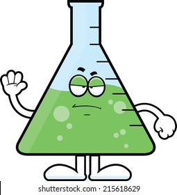 Cartoon Illustration Of A Science Beaker With A Grumpy Expression. 