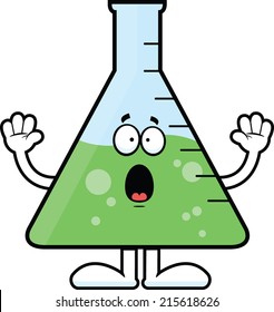 Cartoon Illustration Of A Science Beaker With A Worried Expression. 