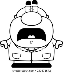 A cartoon illustration of a scientist looking scared.