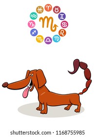 Cartoon Illustration of Scorpio Zodiac Sign with Funny Dog