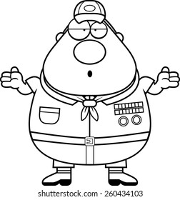 A cartoon illustration of a scoutmaster looking confused.