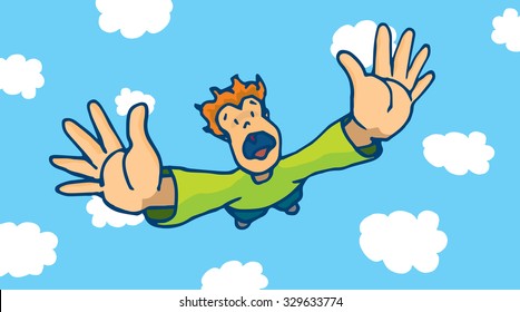 Cartoon illustration of screaming man falling from sky