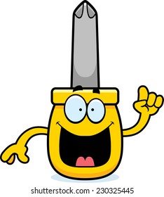 A cartoon illustration of a screwdriver with an idea.