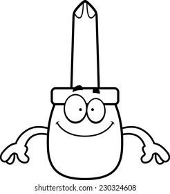 A cartoon illustration of a screwdriver looking happy.