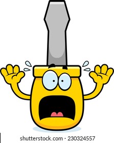 A cartoon illustration of a screwdriver looking scared.