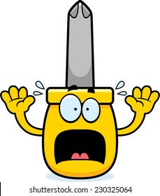 A cartoon illustration of a screwdriver looking scared.