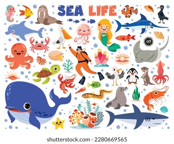 Ilustración De Elementos De Vida Marítima