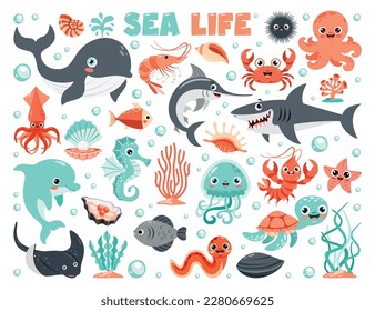 Cartoon Illustration Of Sea Life Elements