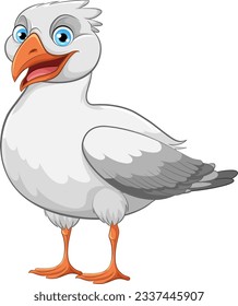 A cartoon illustration of a seagull standing alone on a white background