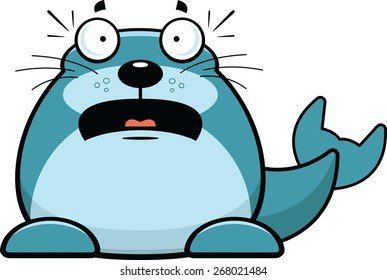 Cartoon illustration of a seal with a worried expression. 