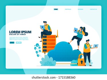 Cartoon illustration of security in cloud and database. Vector design for landing page website web banner mobile apps poster
