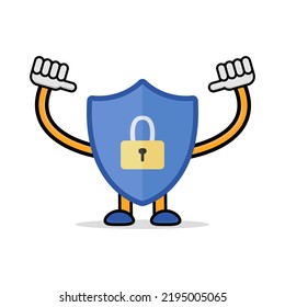 Cartoon illustration of security guard with padlock. On white background.