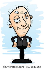 A cartoon illustration of a senior citizen groom looking confident.