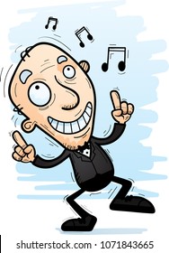 A cartoon illustration of a senior citizen groom dancing.