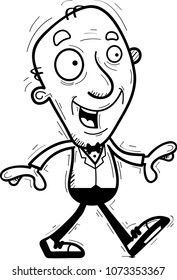 A cartoon illustration of a senior citizen groom walking.