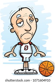 A cartoon illustration of a senior citizen man basketball player looking sad.