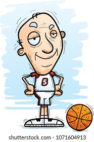 A cartoon illustration of a senior citizen man basketball player looking confident.