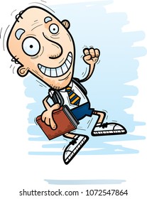 A cartoon illustration of a senior citizen man student jumping.