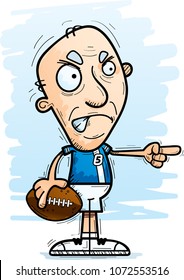 A cartoon illustration of a senior citizen man football player looking angry and pointing.