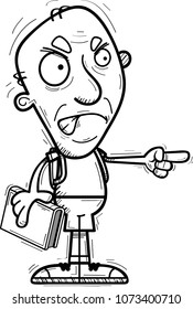 A cartoon illustration of a senior citizen man student looking angry and pointing.