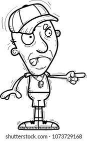 A cartoon illustration of a senior citizen man coach looking angry and pointing.