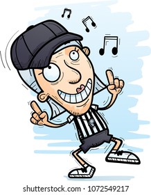 A cartoon illustration of a senior citizen woman referee dancing.