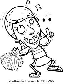A cartoon illustration of a senior citizen woman cheerleader dancing.