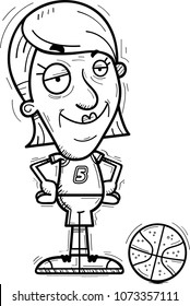 A cartoon illustration of a senior citizen woman basketball player looking confident.